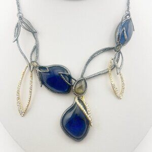 Alexis Bittar Necklace Elements Dark Phoenix Leaf Multi Stone Blue *FLAW* $395